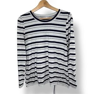4/$20 89th & Madison Navy + Heathered Oatmeal Striped Long Sleeve Top – Size M